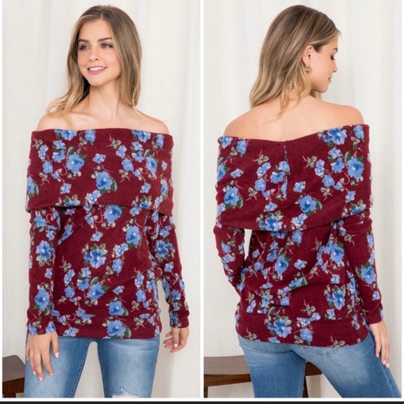 NWT- Extremely Soft “Cherish” Floral Off the Shoulder Sweater - Picture 1 of 5